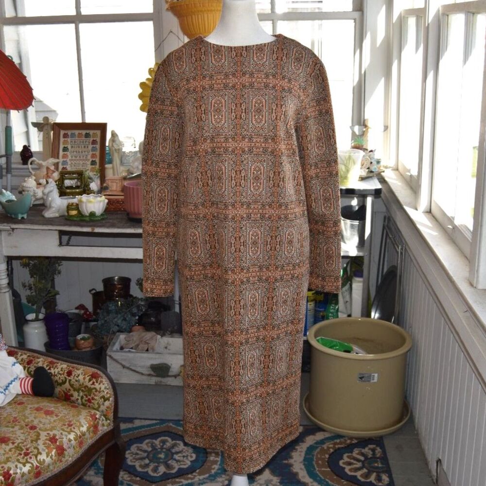 Vintage 60s 70s Mod Geometric Shift Dress Boho Lounge Maxi Large